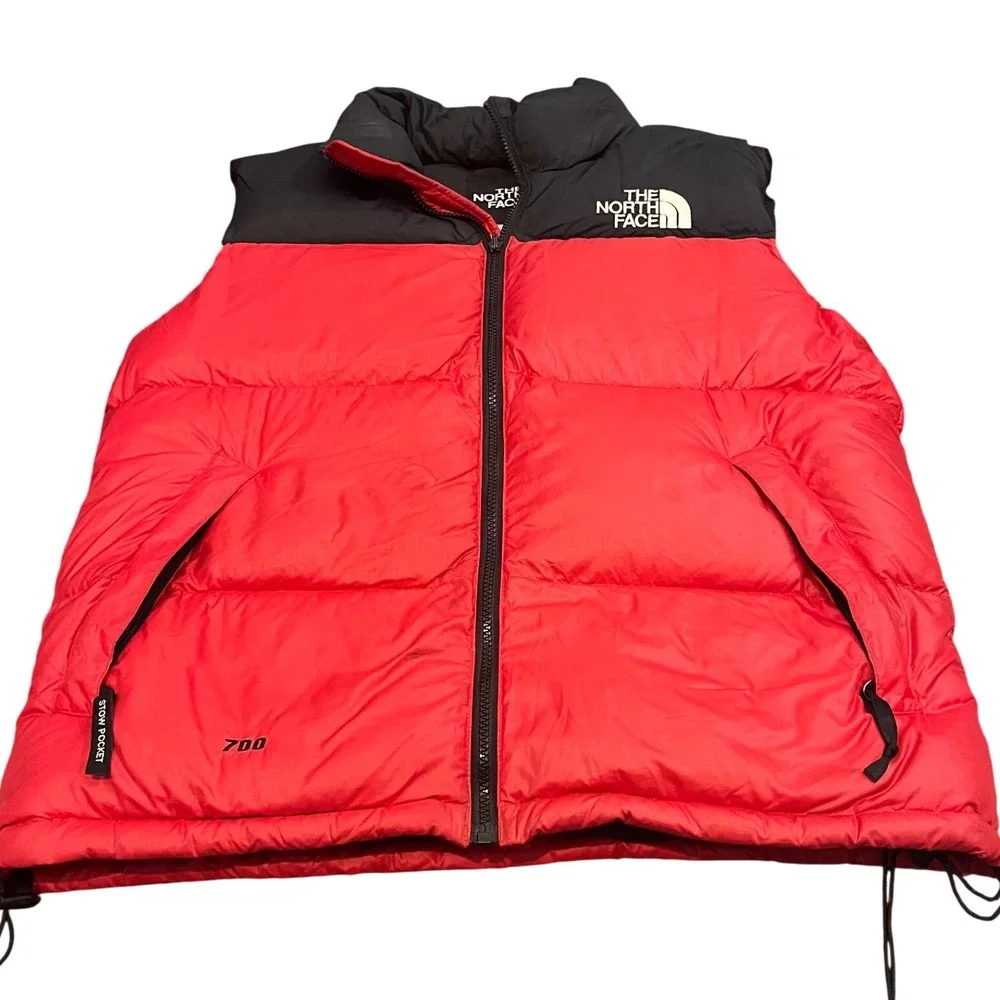 VINTAGE The North Face Vest Mens X Large Red Black Nuptse 700 Fill Down Puffer